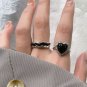 Modern Black Agate Heart Beads Border 925 Sterling Silver Adjustable Ring