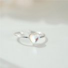 Gift Colorful CZ Beads Border Love Heart 925 Sterling Silver Adjustable Ring
