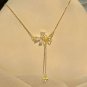 Hot Double CZ Butterflies Flying Shell Pearl Tassles Silver Necklace
