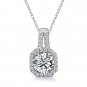 Women Moissanite CZ Lock Geometry 925 Sterling Silver Necklace