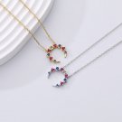 Masculine Colorful CZ Crescent Moon 925 Sterling Silver Necklace