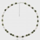 Women Elegant Round Pearl Green Tube Stones 925 Sterling Silver Necklace