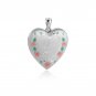 Red Flowers Green Leaves Branch Heart Silver Locket Necklace Pendant