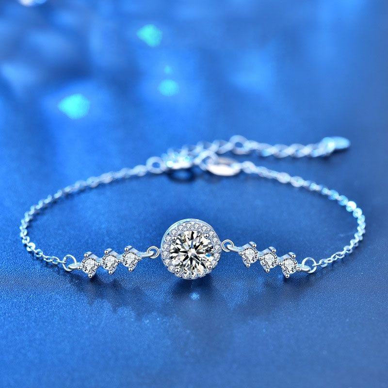 Round Micro Setting Moissanite CZ 925 Sterling Silver Bracelet