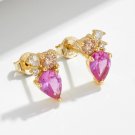 Women Pink Watedrop CZ 925 Sterling Silver Stud Earrings