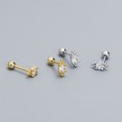 Mini Round CZ Hexagonal Shape 925 Sterling Silver Stud Screw Earrings