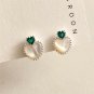 Elegant Gree CZ White Shell Heart 925 Sterling Silver Stud Earrings