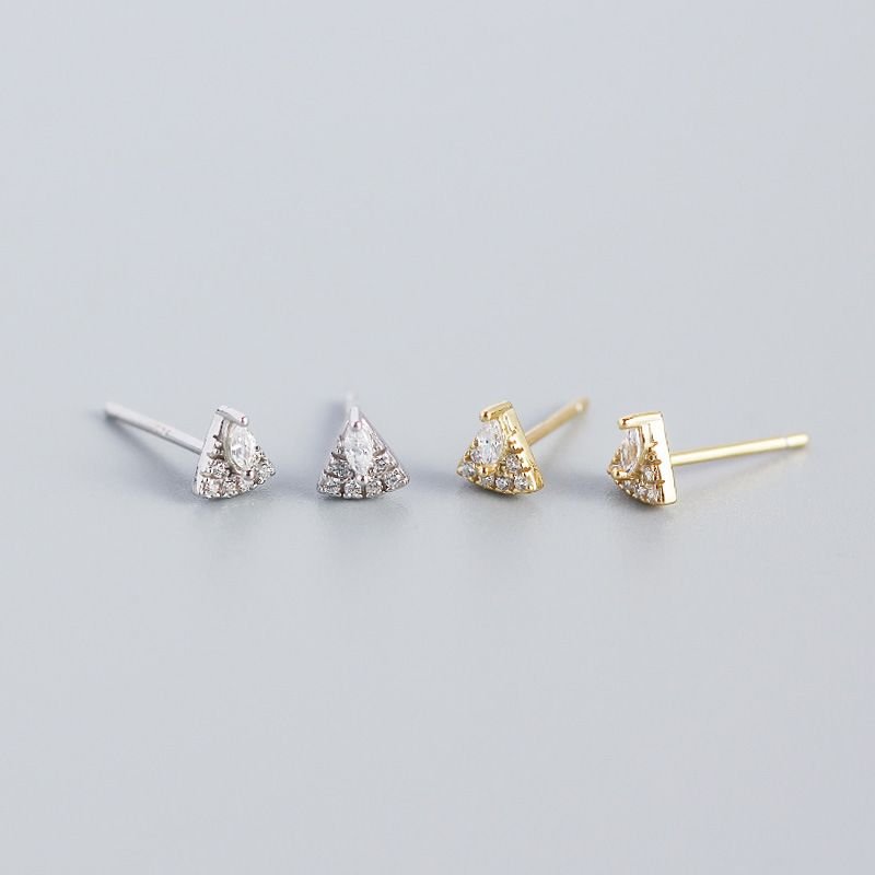 Geometry Micro Setting Triangle Fan 925 Sterling Silver Stud Earrings