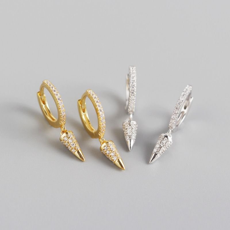 Modern Micro Setting CZ Geometric Cone Silver Drop Dangling Earrings