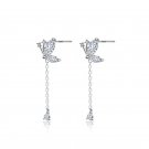 Elegant Flying Butterfly CZ Drop Tassels 999 Sterling Silver Dangling Earrings
