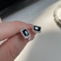Elegant Black CZ Baguette Geometry 925 Sterling Silver Stud Earrings