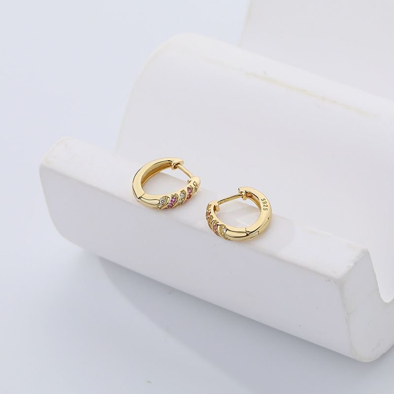 Geometry Micro Setting CZ Lines 925 Sterling Silver Hoop Earrings