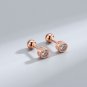 Classic Round Insert CZ 925 Sterling Silver Screw Stud Earrings