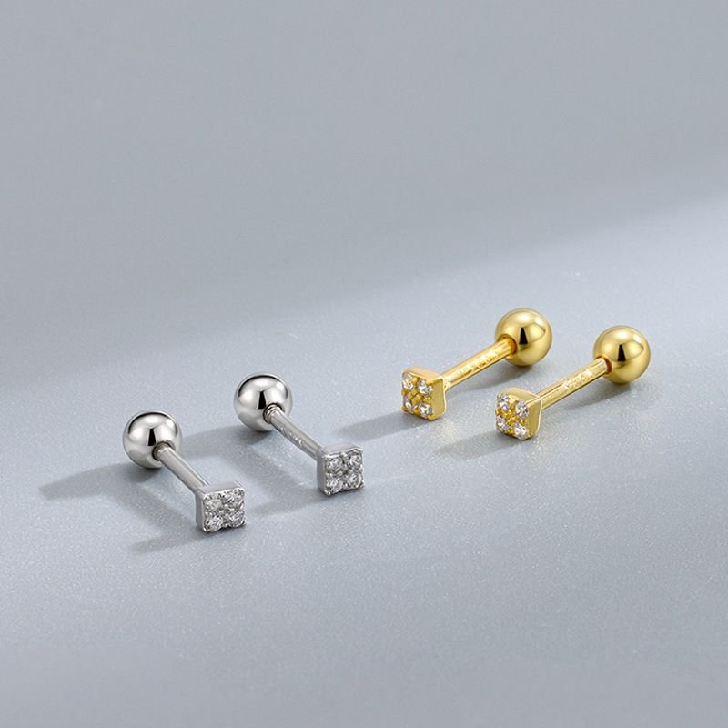 Graduation Geometry CZ Square 925 Sterling Silver Stud Earrings