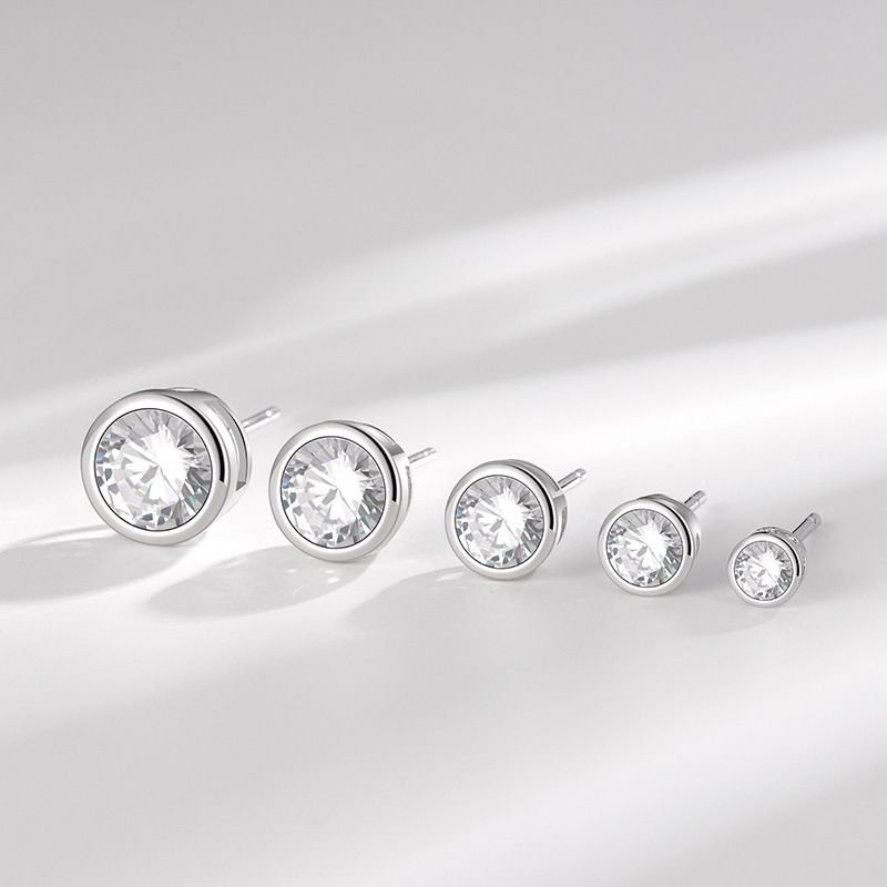 Classic Round Bezel-Set CZ 925 Sterling Silver Stud Earrings