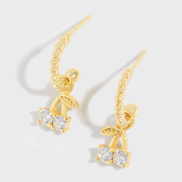 Cirl Cute CZ Cherry 925 Sterling Silver Dangling Earrings