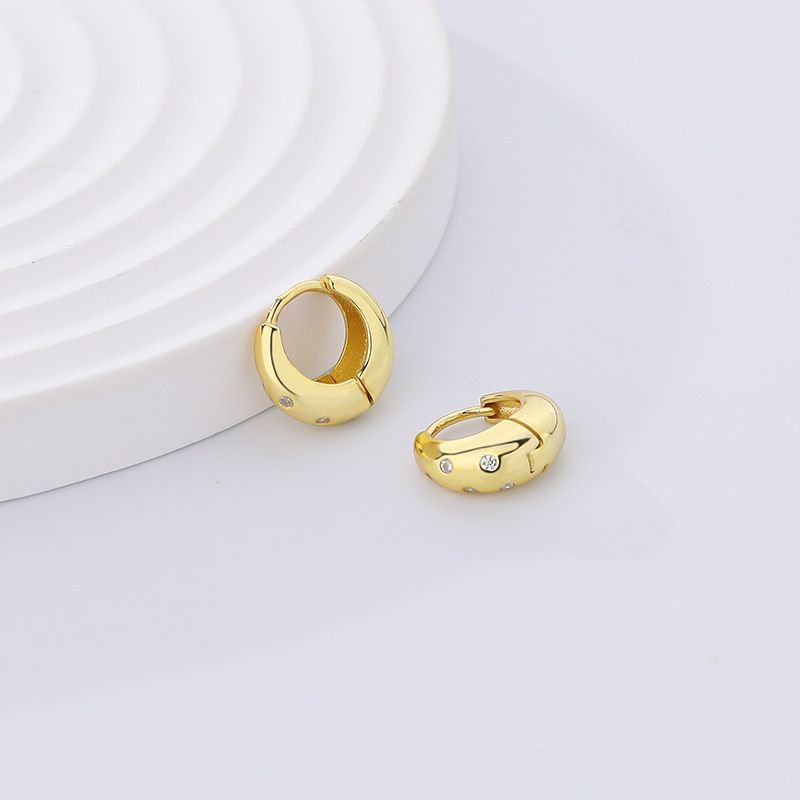 Students Doughnut Bread CZ Circle 925 Sterling Silver Hoop Earrings