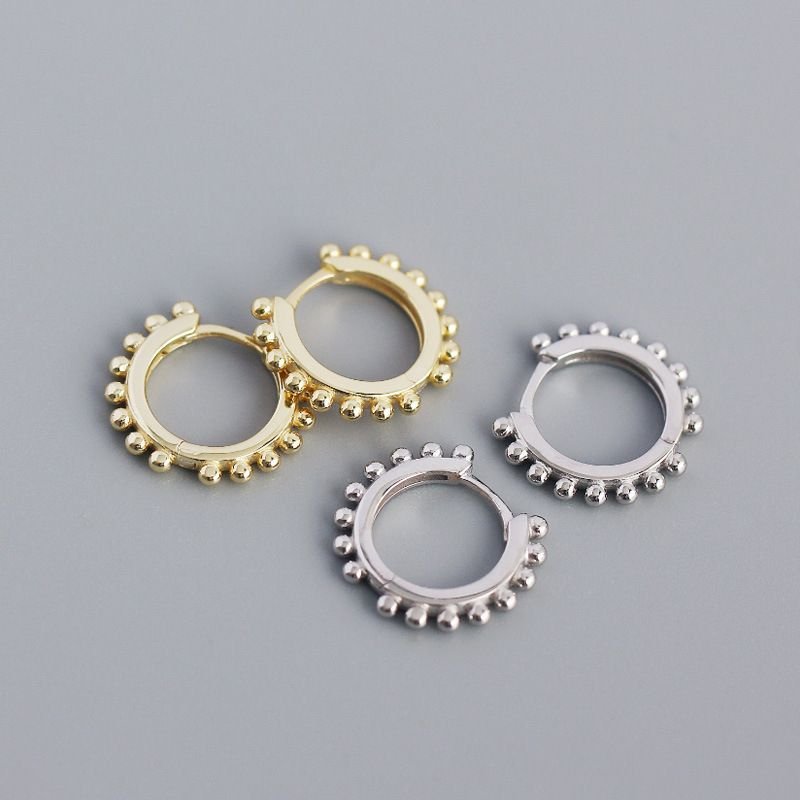Geometry Mini Beads Border 925 Sterling Silver Hoop Earrings