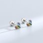 Colorful Rainbow Digital Heart 925 Sterling Silver Screw Stud Earrings