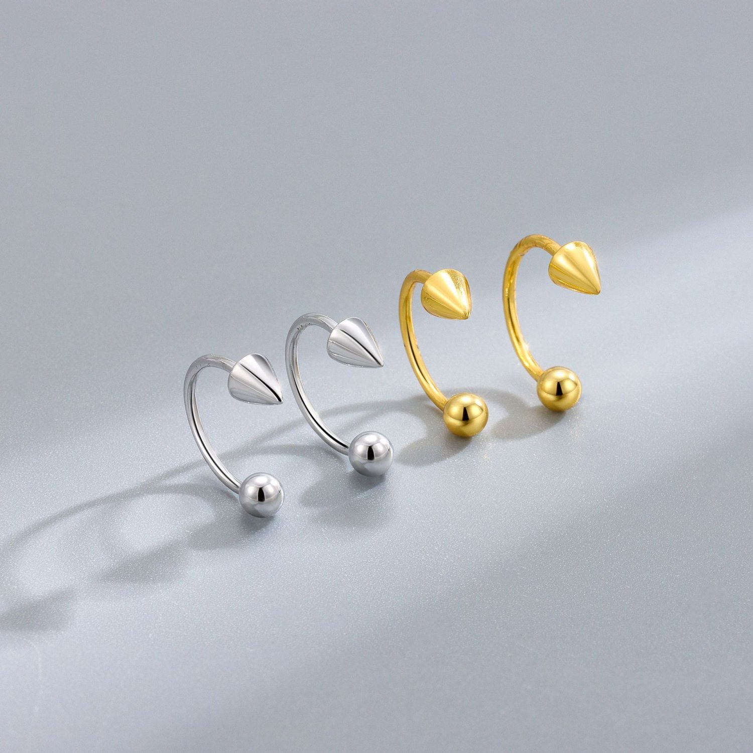 Double Piercing Hole Beads Cone 925 Sterling Silver Screw Stud Earrings