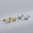 Girl Initial Tiny Butterfly 925 Sterling Silver Screw Stud Earrings