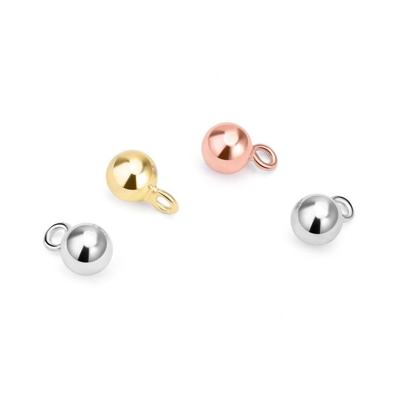 Simple Round Beads with Loop 925 Sterling Silver DIY Bead Bail