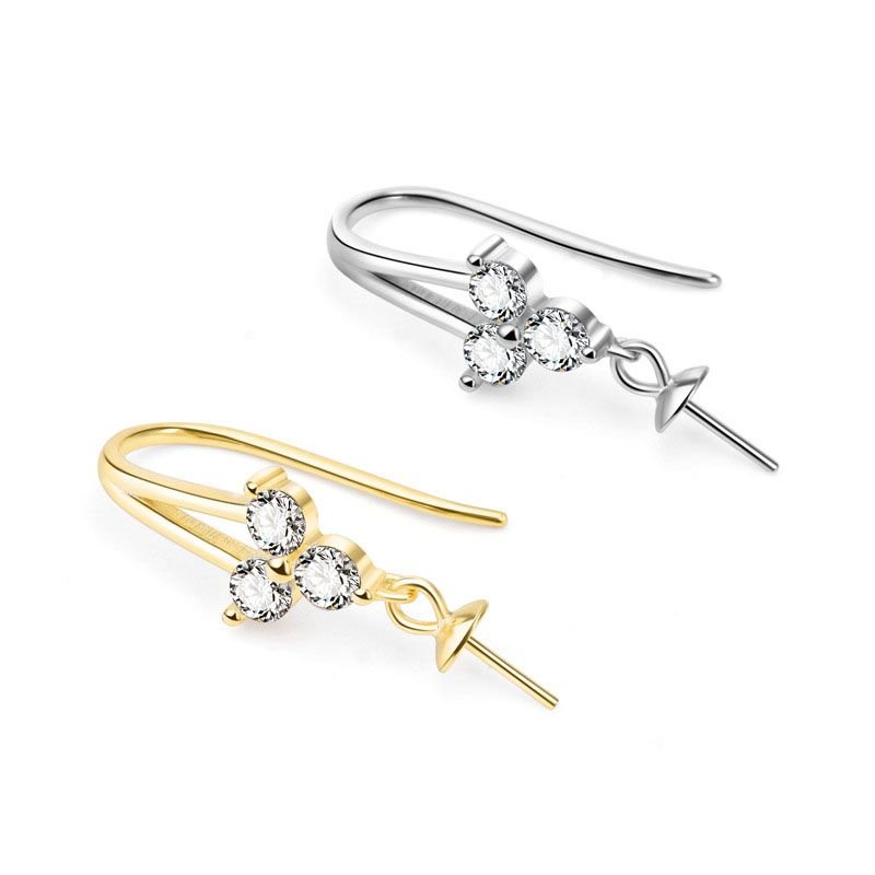 CZ Three Leaf Clover 925 Sterling Silver DIY Earring Hooks