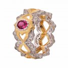 Holiday Oval Created Ruby Sun Hollow Cross CZ 925 Sterling Silver Ring