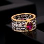 Holiday Oval Created Ruby Hollow Carved 925 Sterling Silver Ring