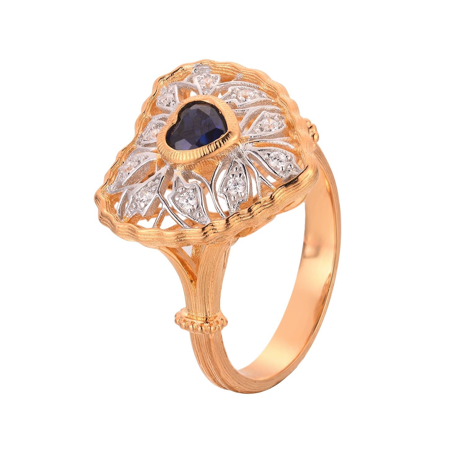 Honey Moon Created Sapphire Heart CZ 925 Sterling Silver Ring