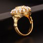 Elegant Oval Created Sapphire Hollow CZ Flower 925 Sterling Silver Ring