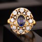 Elegant Oval Created Sapphire Hollow CZ Flower 925 Sterling Silver Ring