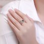 Simple Oval Created Sapphire Hollow CZ Square 925 Sterling Silver Ring