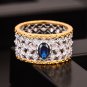 Simple Oval Created Sapphire Hollow CZ Square 925 Sterling Silver Ring