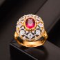 Elegant Oval Created Ruby Hollow CZ Flower 925 Sterling Silver Ring