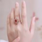 Elegant Oval Created Ruby Hollow CZ Flower 925 Sterling Silver Ring