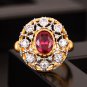 Elegant Oval Created Ruby Hollow CZ Flower 925 Sterling Silver Ring