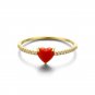 Women Red Heart Created Coral CZ 925 Sterling Silver Ring