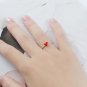 Women Red Heart Created Coral CZ 925 Sterling Silver Ring