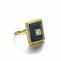 Elegant Black Square Natural Agate CZ 925 Sterling Silver Ring