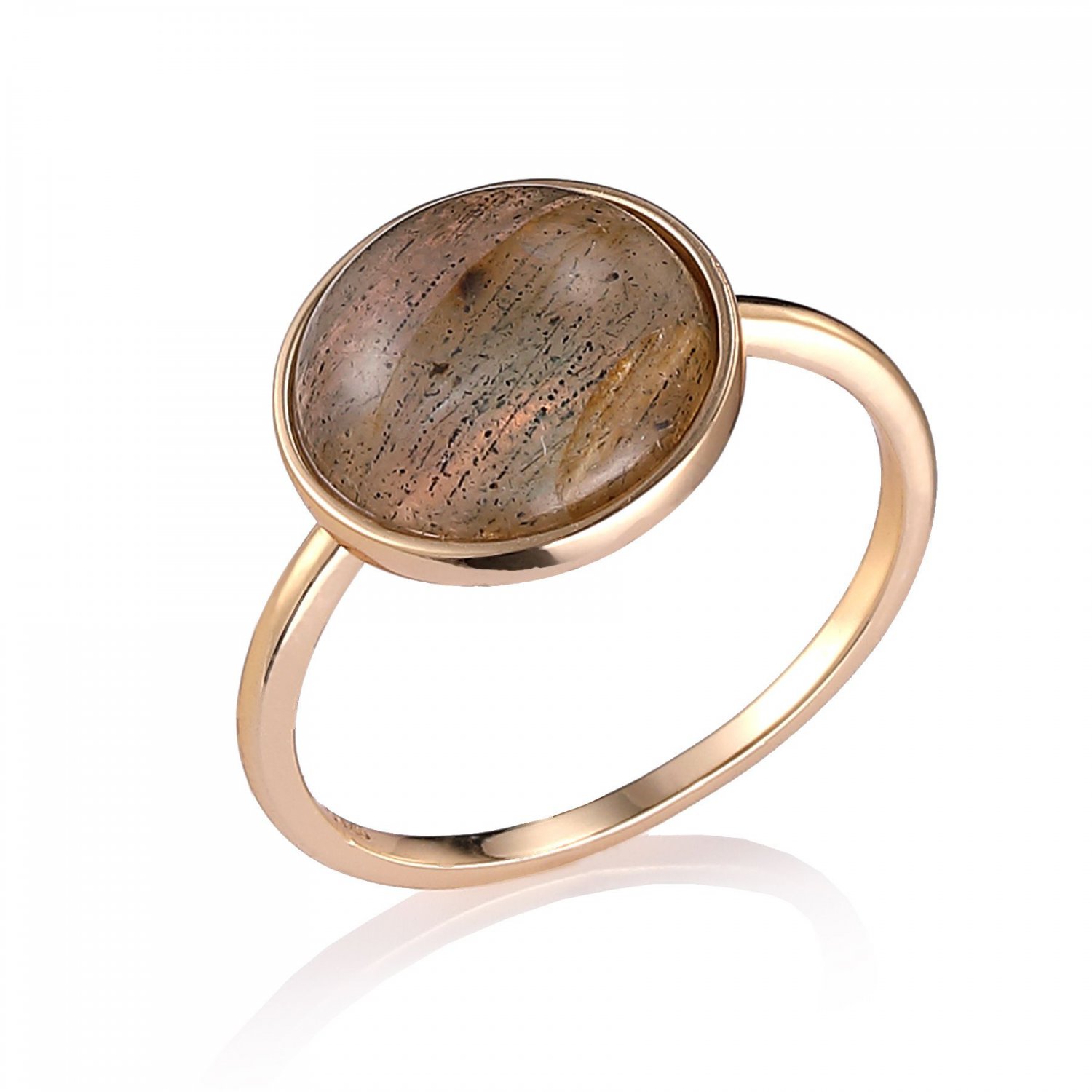 14K Yellow Gold Round Natural Labradorite 925 Silver Ring