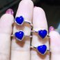 Real Natural Blue Lapis Lazuili Heart Gift 925 Sterling Silver Ring