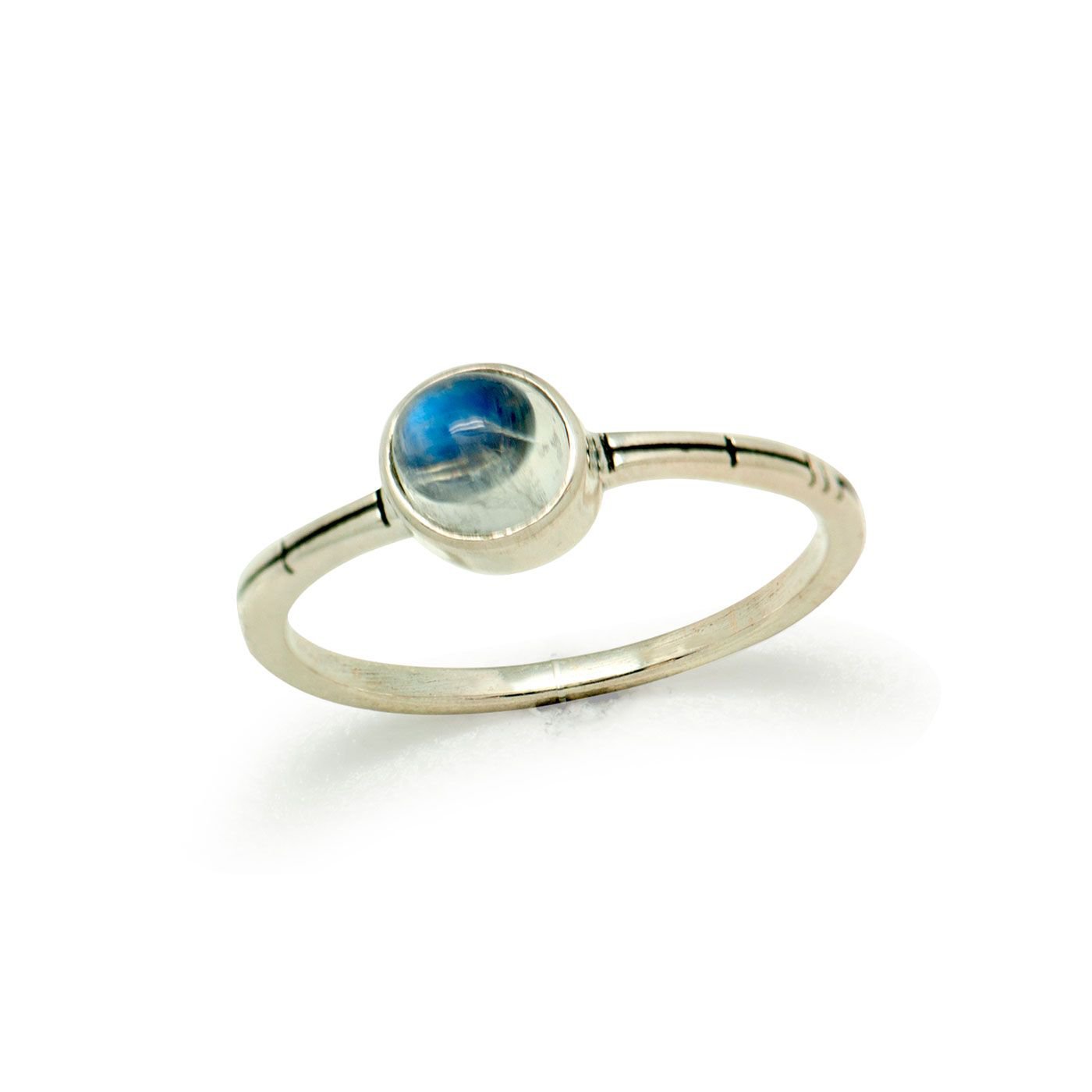 Trendy Concise Solid 925 Sterling Silver Round Genuine Moonstone Ring