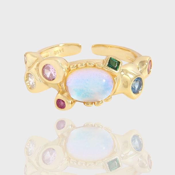 CZ Created Moonstone Bubbles 925 Sterling Silver Adjustable Ring