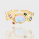 CZ Created Moonstone Bubbles 925 Sterling Silver Adjustable Ring
