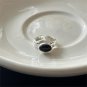 Simple Oval Created Black Agate 925 Sterling Silver Adjustable Ring