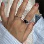 Simple Oval Created Black Agate 925 Sterling Silver Adjustable Ring
