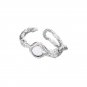 Round Created Opal Irregular Folding 925 Sterling Silver Adjustable Ring