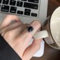 Vintage Twisted Border Oval Black Agate 925 Sterling Silver Adjustable Ring