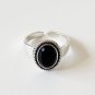 Vintage Twisted Border Oval Black Agate 925 Sterling Silver Adjustable Ring
